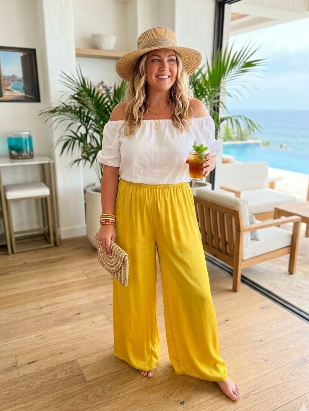 Zara Bright Yellow Wide-Leg Pull-On Pants SIZE XL-32